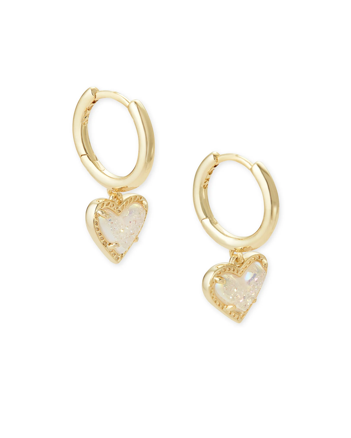Ari Heart Huggie Earrings Iridescent Drusy Gold