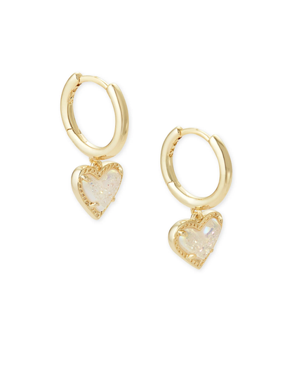 Ari Heart Huggie Earrings Iridescent Drusy Gold