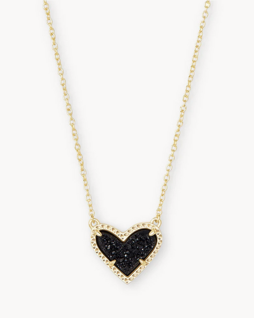 Ari Heart Short Pendant Necklace Gold Black Drusy