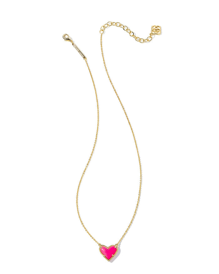 Ari Heart Short Pendant Necklace Gold Neon Pink