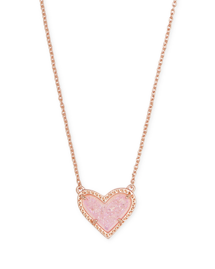 Ari Heart Short Pendant Necklace Rose Gold Light Pink Drusy