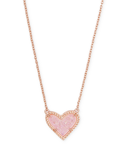 Ari Heart Short Pendant Necklace Rose Gold Light Pink Drusy