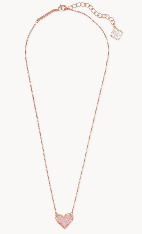Ari Heart Short Pendant Necklace Rose Gold Light Pink Drusy