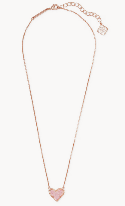 Ari Heart Short Pendant Necklace Rose Gold Light Pink Drusy