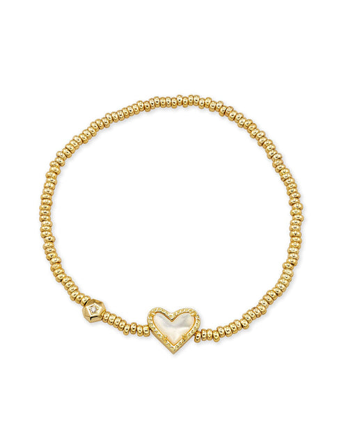 Ari Heart Stretch Bracelet Ivory MOP Gold