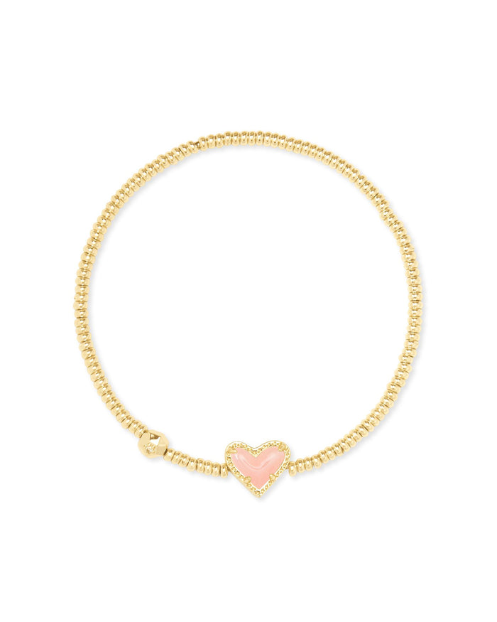 Ari Heart Stretch Bracelet Rose Quartz Gold