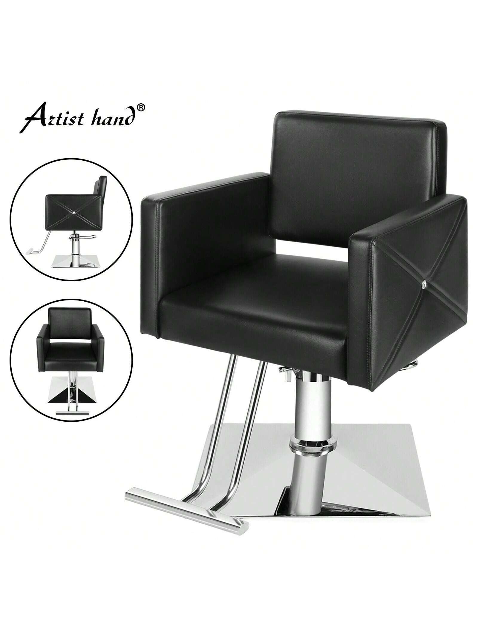 Artist hand Salon Black Chair| Hair Stylist, Women, Man| Heavy Duty Hydraulic Pump, 360 Degrees Rolling Swivel, Spa Beauty Equipment| Max Load Weight 330 Lbs