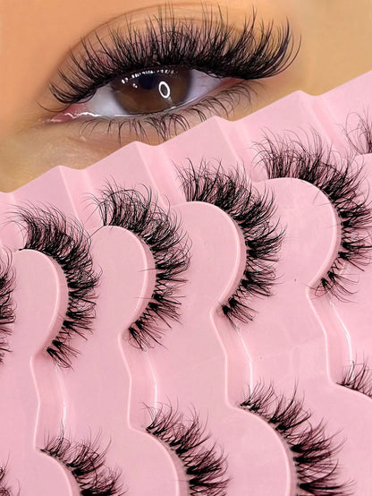 Asiteo 7 Pairs Transparent False Eyelashes, Faux Mink Cat Eye Lashes, Natural Fluffy Curly Thick False Eyelashes, Makeup Travel Essentials