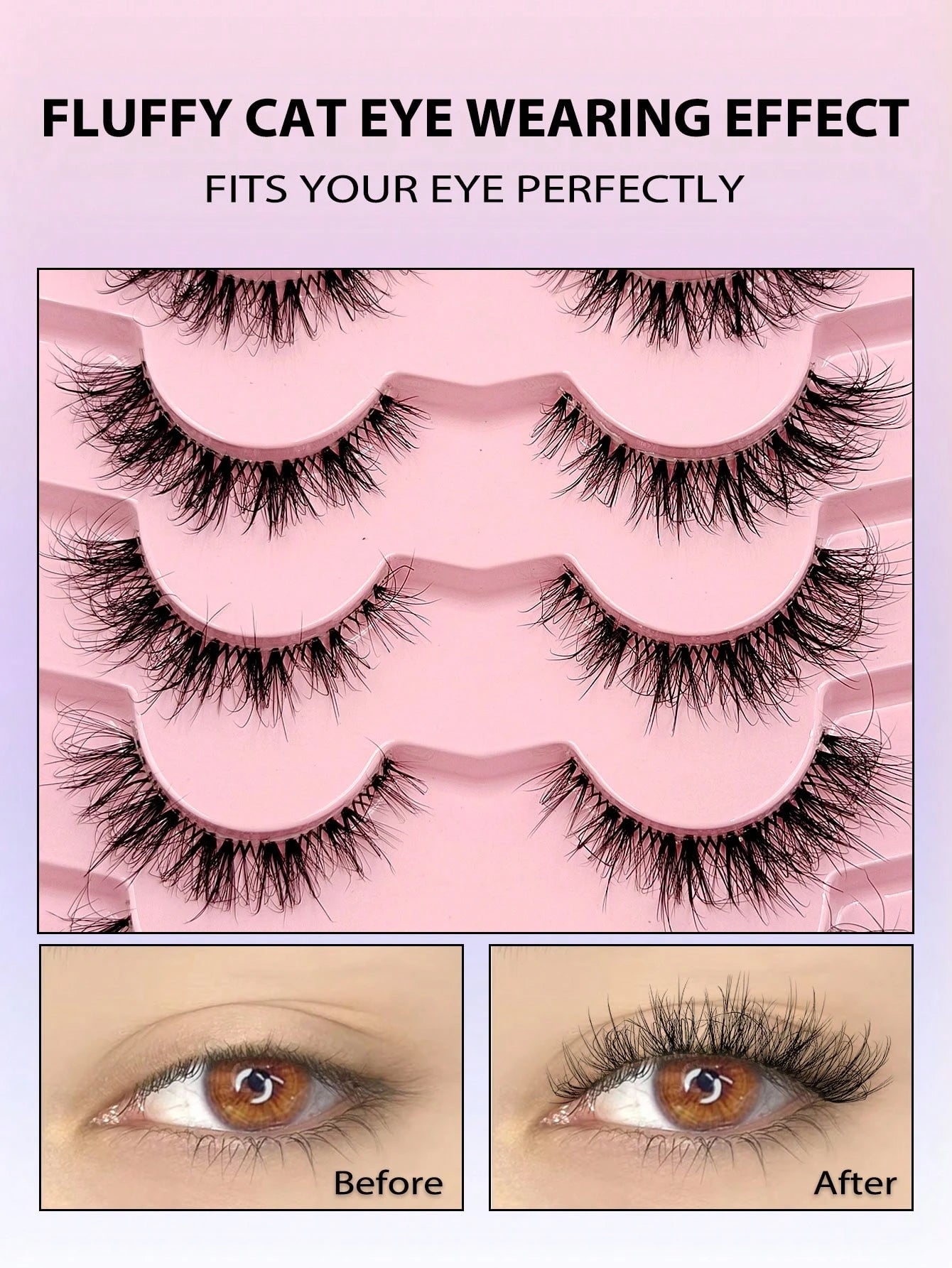 Asiteo 7 Pairs Transparent False Eyelashes, Faux Mink Cat Eye Lashes, Natural Fluffy Curly Thick False Eyelashes, Makeup Travel Essentials