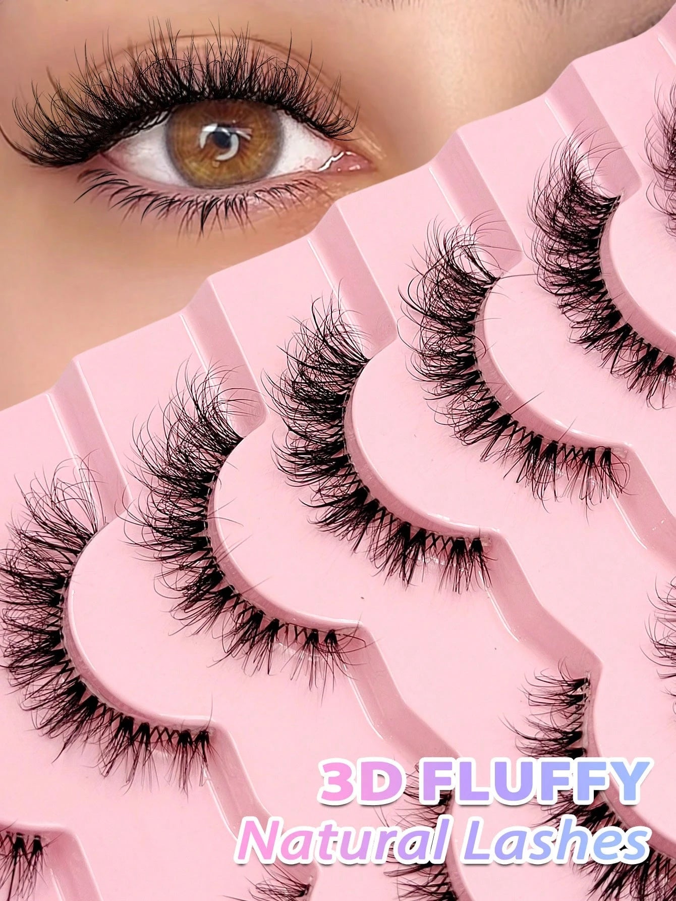 Asiteo 7 Pairs Transparent False Eyelashes, Faux Mink Cat Eye Lashes, Natural Fluffy Curly Thick False Eyelashes, Makeup Travel Essentials