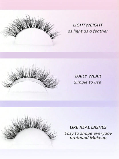 Asiteo 7 Pairs Transparent False Eyelashes, Faux Mink Cat Eye Lashes, Natural Fluffy Curly Thick False Eyelashes, Makeup Travel Essentials