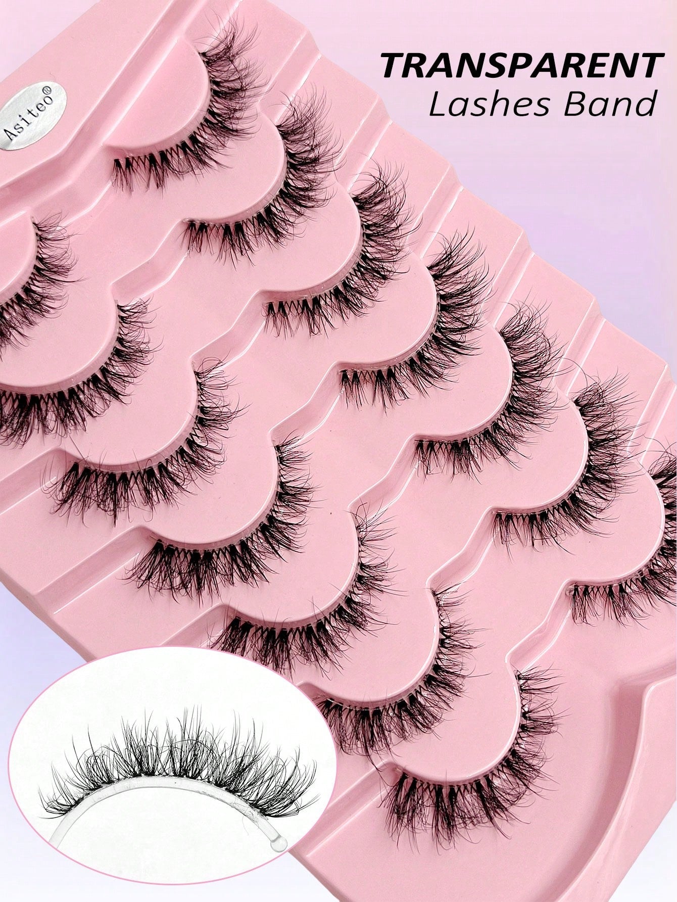 Asiteo 7 Pairs Transparent False Eyelashes, Faux Mink Cat Eye Lashes, Natural Fluffy Curly Thick False Eyelashes, Makeup Travel Essentials