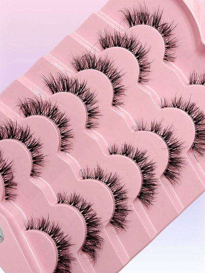 Asiteo 7 Pairs Transparent False Eyelashes, Faux Mink Cat Eye Lashes, Natural Fluffy Curly Thick False Eyelashes, Makeup Travel Essentials