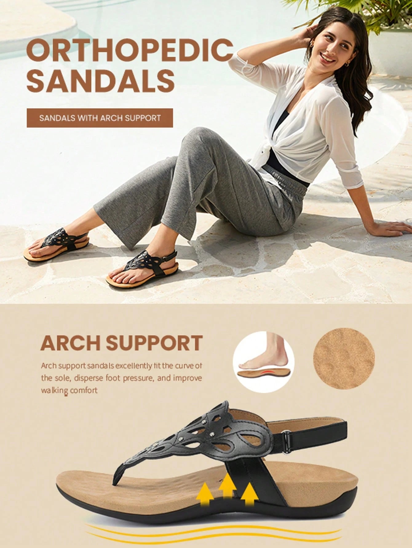 Athlefit Women's Orthopedic Sandals Summer Adjustable Orthotic Thong Sandals With Arch Support