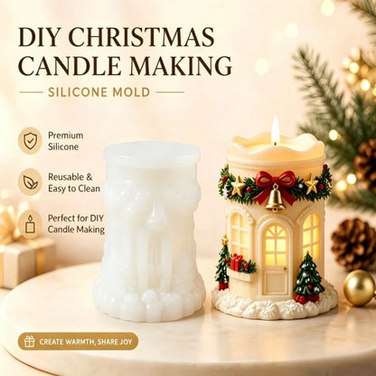 Atmospheric Christmas House Silicone Candle Mold, Christmas Tree Clock Wreath Villa Aromatherapy Candle Making Mold, Suitable For Soap, Plaster, Soy Wax, Resin Crafting, Christmas Indoor Tabletop Deco