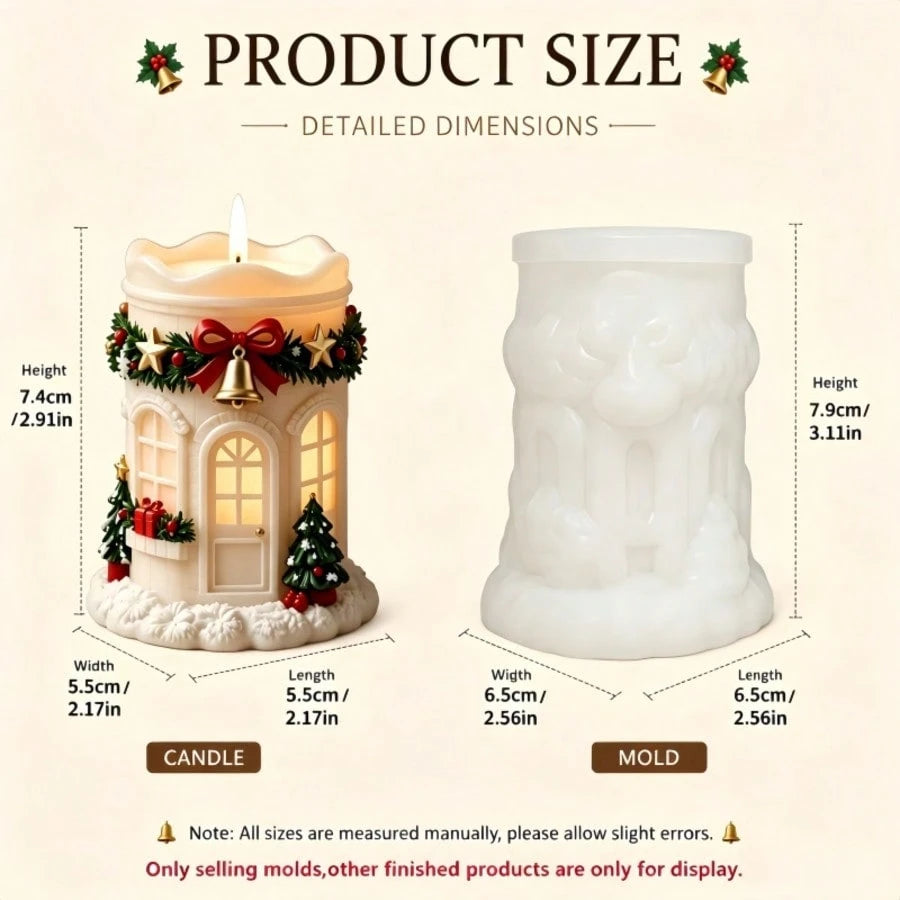 Atmospheric Christmas House Silicone Candle Mold, Christmas Tree Clock Wreath Villa Aromatherapy Candle Making Mold, Suitable For Soap, Plaster, Soy Wax, Resin Crafting, Christmas Indoor Tabletop Deco