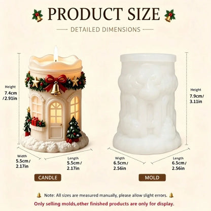 Atmospheric Christmas House Silicone Candle Mold, Christmas Tree Clock Wreath Villa Aromatherapy Candle Making Mold, Suitable For Soap, Plaster, Soy Wax, Resin Crafting, Christmas Indoor Tabletop Deco