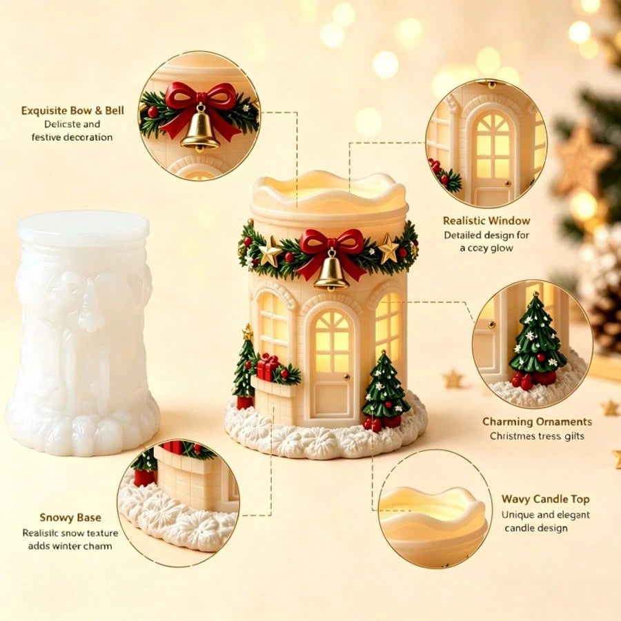 Atmospheric Christmas House Silicone Candle Mold, Christmas Tree Clock Wreath Villa Aromatherapy Candle Making Mold, Suitable For Soap, Plaster, Soy Wax, Resin Crafting, Christmas Indoor Tabletop Deco