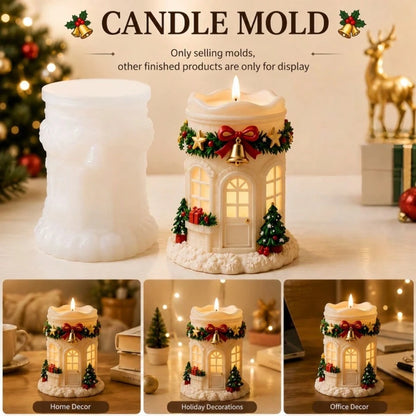 Atmospheric Christmas House Silicone Candle Mold, Christmas Tree Clock Wreath Villa Aromatherapy Candle Making Mold, Suitable For Soap, Plaster, Soy Wax, Resin Crafting, Christmas Indoor Tabletop Deco