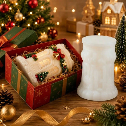 Atmospheric Christmas House Silicone Candle Mold, Christmas Tree Clock Wreath Villa Aromatherapy Candle Making Mold, Suitable For Soap, Plaster, Soy Wax, Resin Crafting, Christmas Indoor Tabletop Deco
