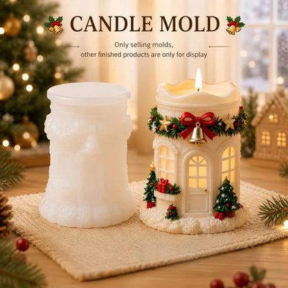 Atmospheric Christmas House Silicone Candle Mold, Christmas Tree Clock Wreath Villa Aromatherapy Candle Making Mold, Suitable For Soap, Plaster, Soy Wax, Resin Crafting, Christmas Indoor Tabletop Deco