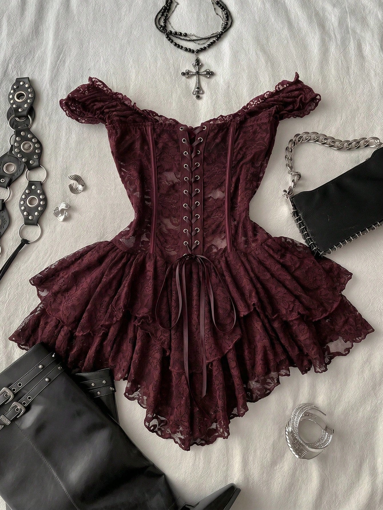 Attitoon Women's Casual Retro Corset Lace Bodycon Asymmetrical Hem Mini Dress, Suitable For Y2K,Dresses For Women Summer