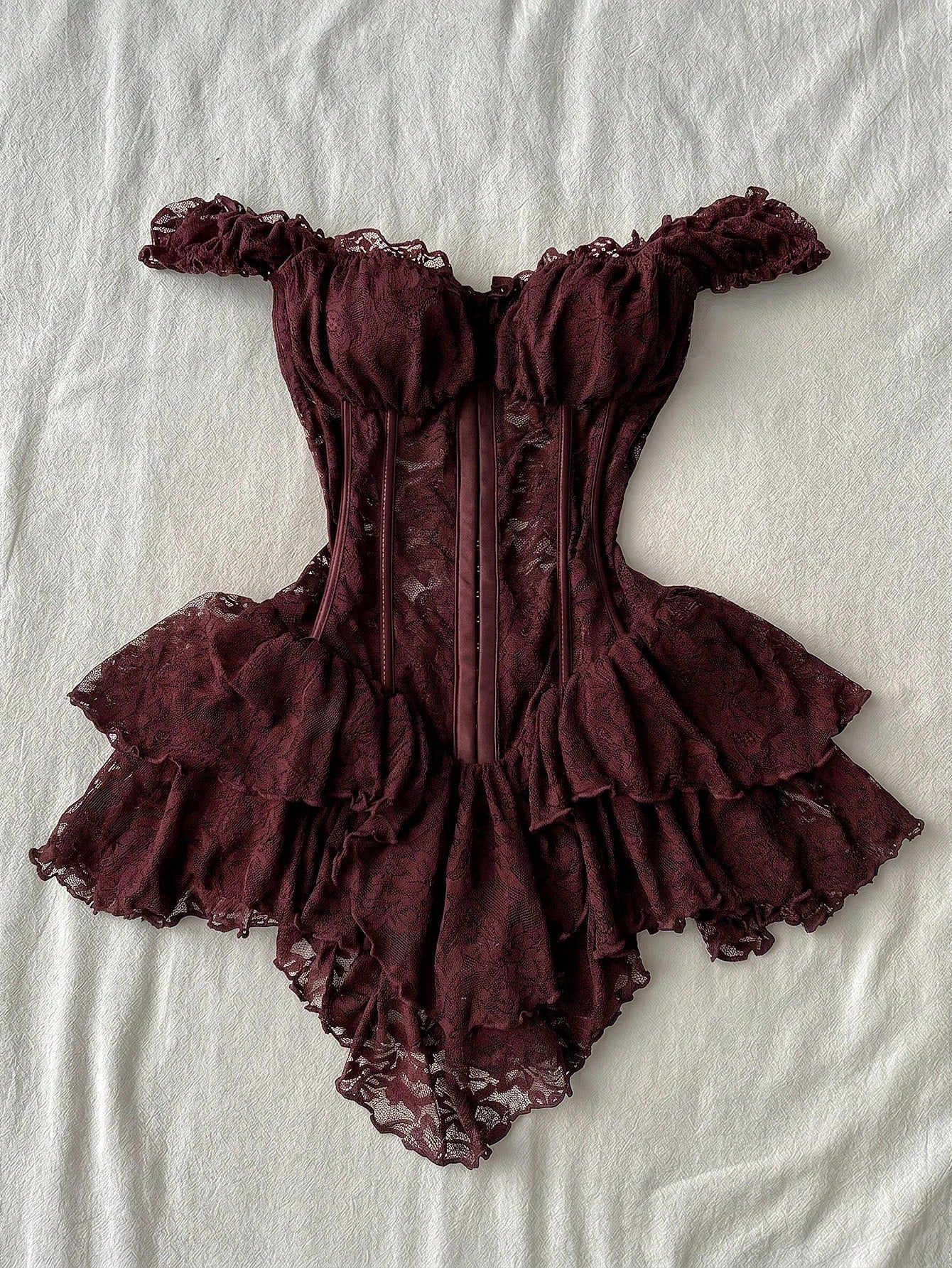 Attitoon Women's Casual Retro Corset Lace Bodycon Asymmetrical Hem Mini Dress, Suitable For Y2K,Dresses For Women Summer