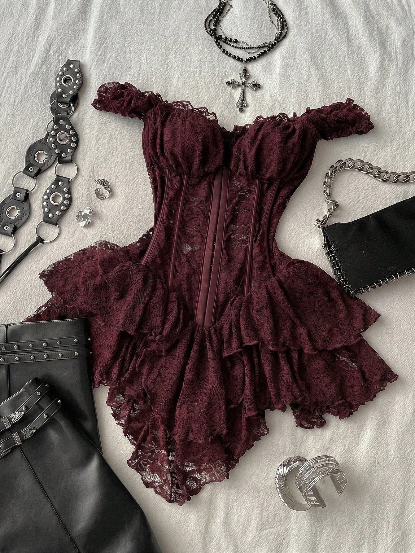 Attitoon Women's Casual Retro Corset Lace Bodycon Asymmetrical Hem Mini Dress, Suitable For Y2K,Dresses For Women Summer