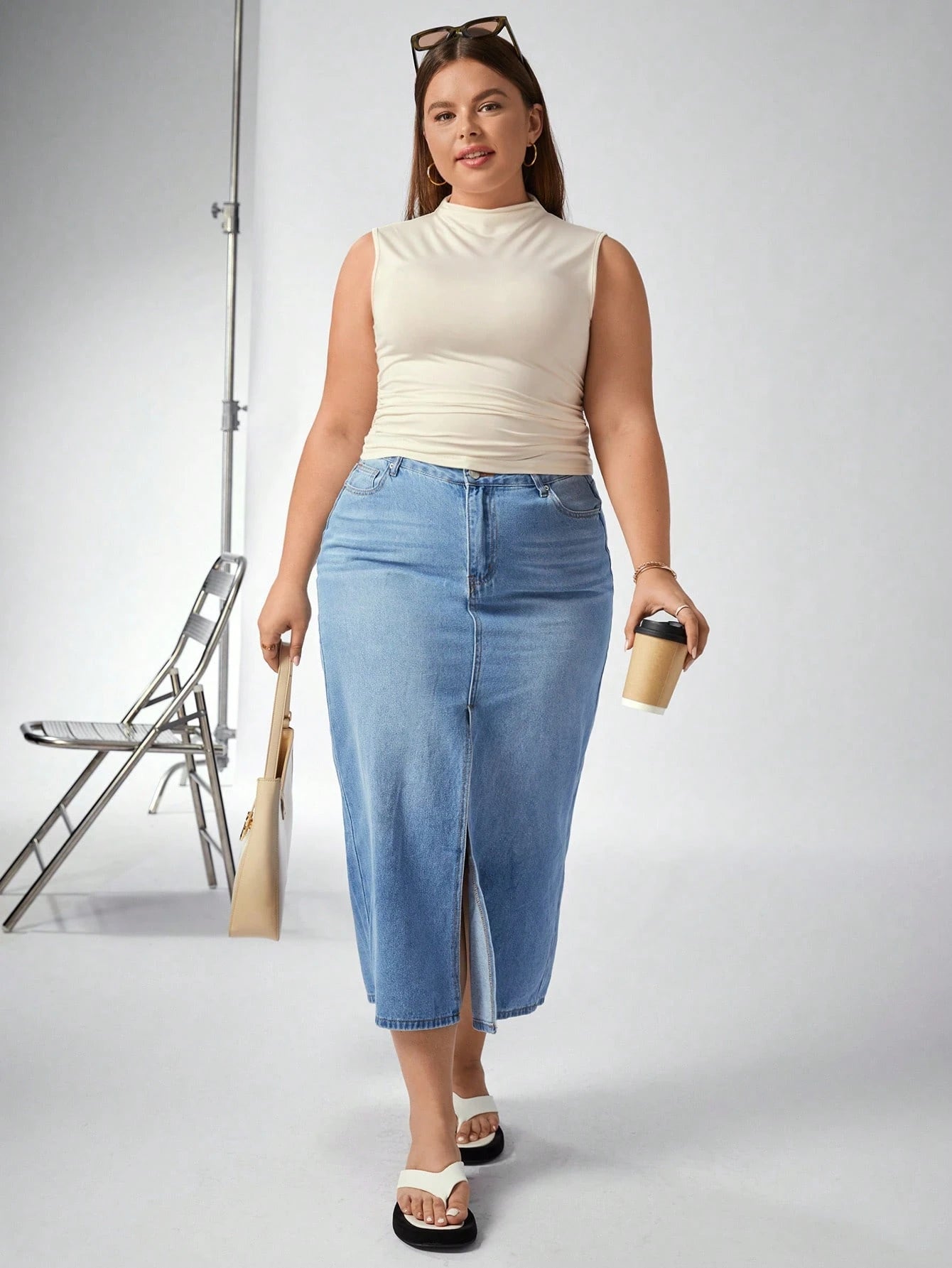 Auralis Plus Size 3-Pack Summer Basic Solid Color Tight Tank Top With Small Stand Collar And Pleated Detailing