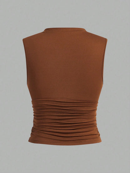 Auralis Plus Size 3-Pack Summer Basic Solid Color Tight Tank Top With Small Stand Collar And Pleated Detailing