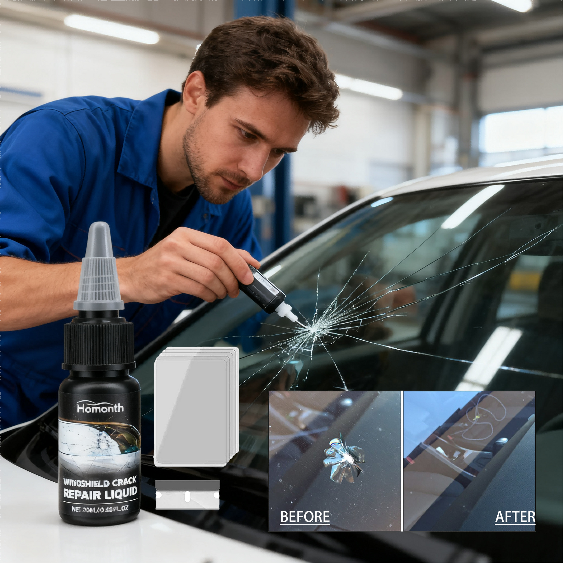Auto Windshield Crack Care Solution- Auto Glass Care Tools Cracked Glass Adhesive- Easy And Fast Repair For Extended Service Life, Windshield Crack Remover, Vehicle Maintenance, Quick Fix, Portable