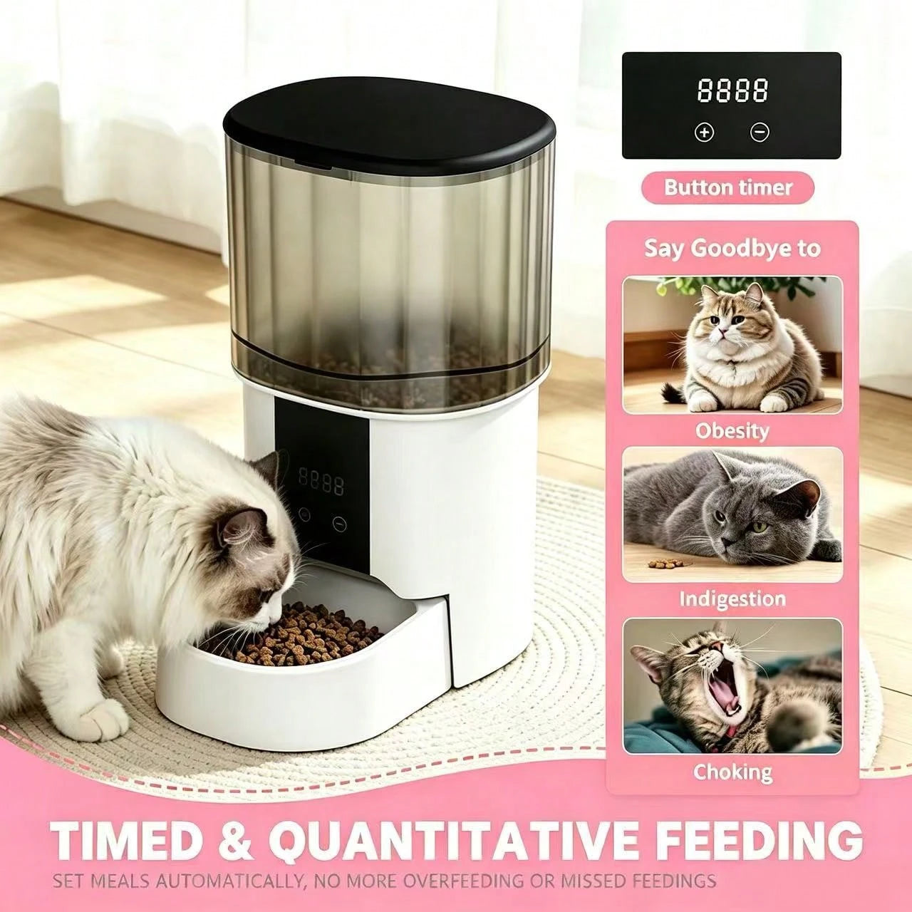 Automatic Cat Feeder, 4L Large Capacity Timed Programmable Pet Feeder, Customizable Daily Meals, Easy Setup With Detachable Washable Bowl, Hygienic Food Dispenser For Cats & Small To Medium Dogs, Idea