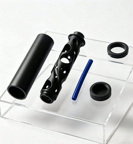 Automotive Accessory Kit, Universal Black Aluminum Inline Tube Component (6in, 10in) With 1/2-28 & 5/8-24 Adapters For Cars, ATV Engine Modification & Lightweight Durable Performance Upgrade Parts (1