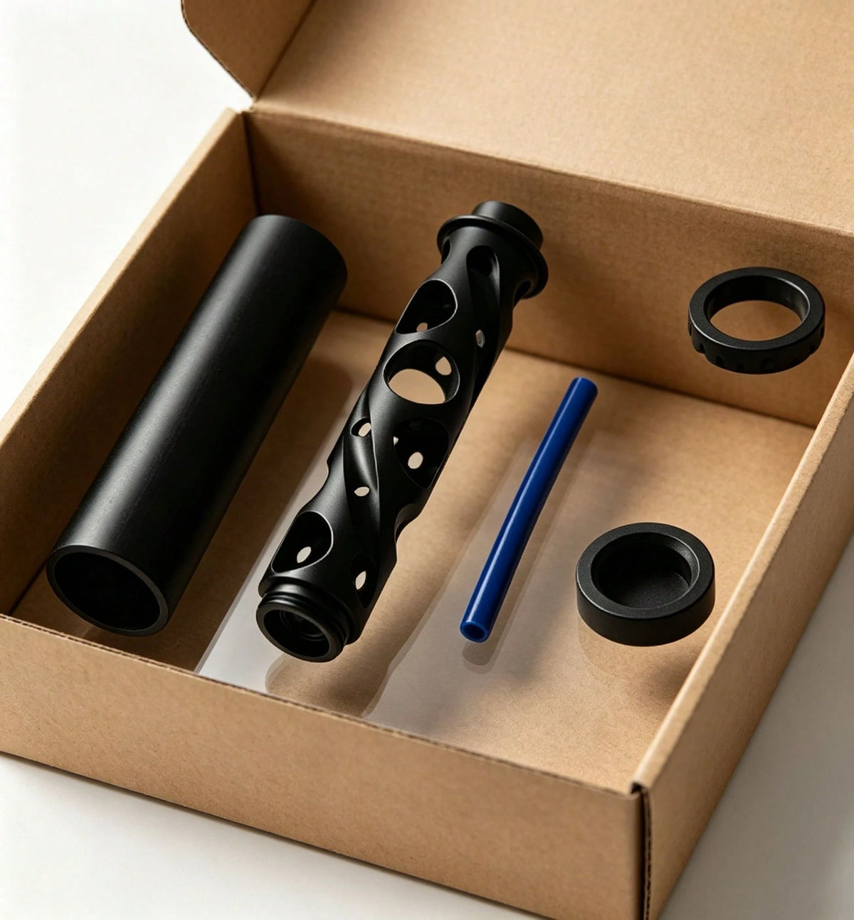 Automotive Accessory Kit, Universal Black Aluminum Inline Tube Component (6in, 10in) With 1/2-28 & 5/8-24 Adapters For Cars, ATV Engine Modification & Lightweight Durable Performance Upgrade Parts (1
