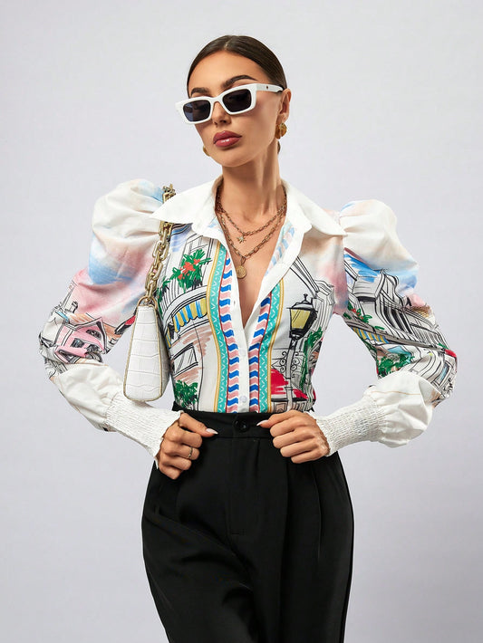 Aveloria Modichic Painting Print Button Down Long Sleeve Shirt Button Up Shirt Women ,Long Sleeve Tops Fall Cloth For Women