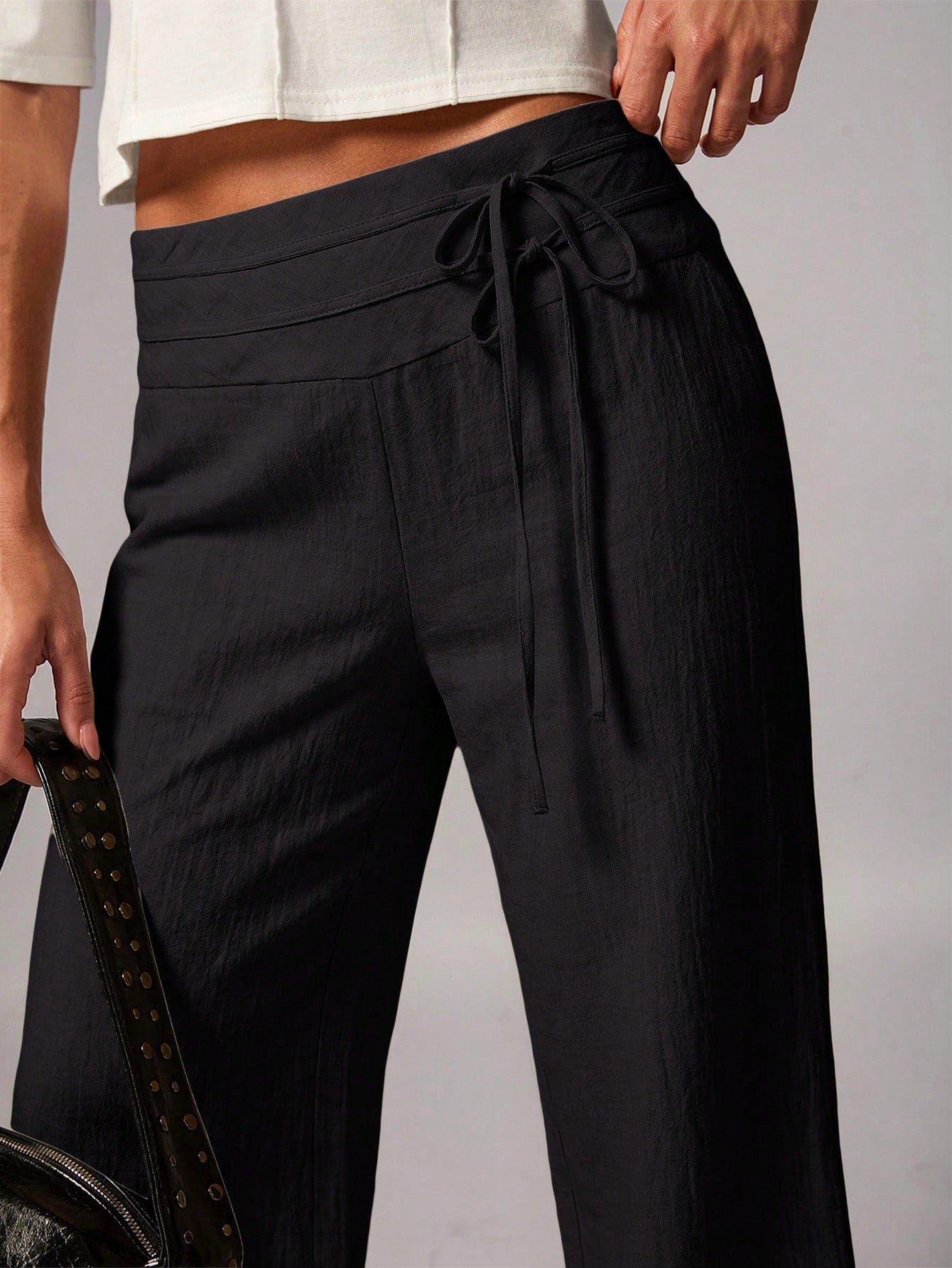 Avenya Linen Casual Loose Waist Tie Decor Floor Length Pants