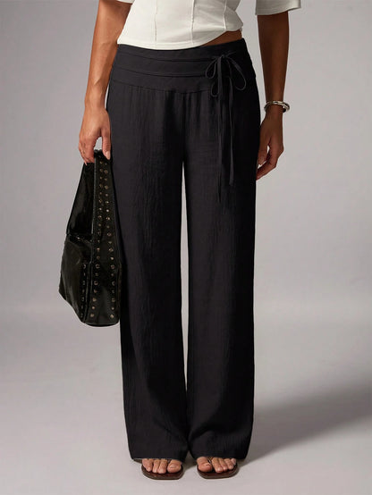 Avenya Linen Casual Loose Waist Tie Decor Floor Length Pants