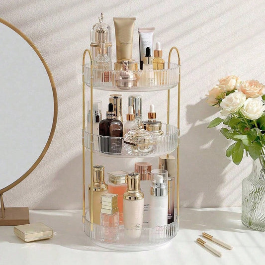 AXOSY-360 Rotating Makeup Organizer Countertop 3 Tier Bathroom Organizer Spinning Perfume Organizers, Skincare Organizers Makeup Carousel Cosmetic Brush Storage For Vanity, Countertop
