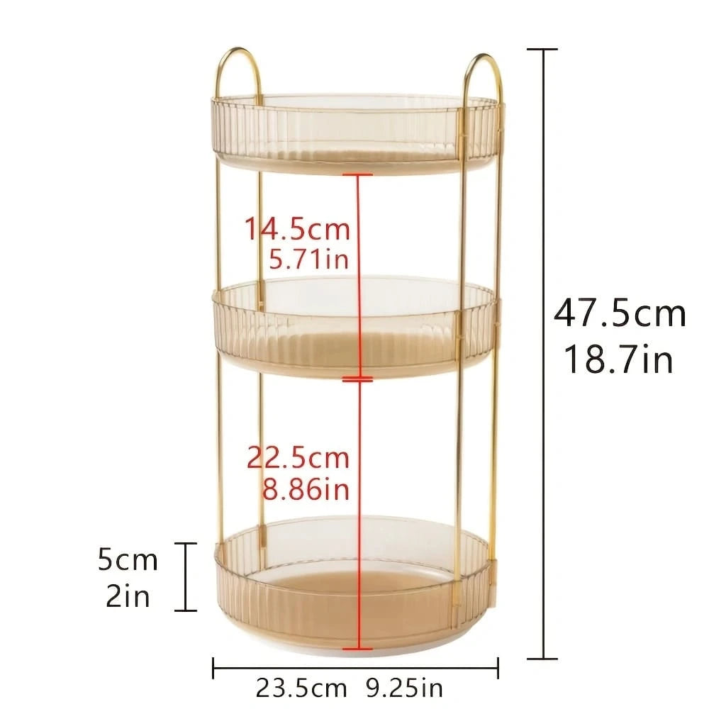 AXOSY-360 Rotating Makeup Organizer Countertop 3 Tier Bathroom Organizer Spinning Perfume Organizers, Skincare Organizers Makeup Carousel Cosmetic Brush Storage For Vanity, Countertop