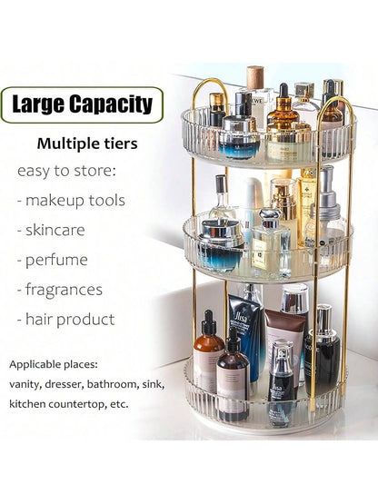 AXOSY-360 Rotating Makeup Organizer Countertop 3 Tier Bathroom Organizer Spinning Perfume Organizers, Skincare Organizers Makeup Carousel Cosmetic Brush Storage For Vanity, Countertop