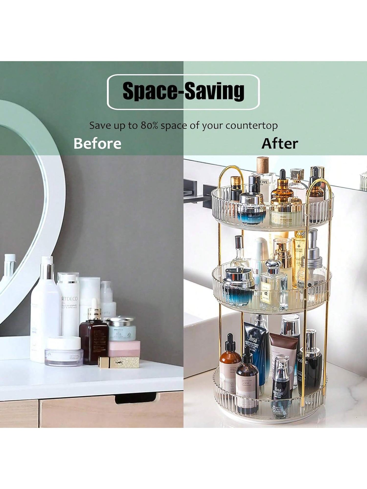 AXOSY-360 Rotating Makeup Organizer Countertop 3 Tier Bathroom Organizer Spinning Perfume Organizers, Skincare Organizers Makeup Carousel Cosmetic Brush Storage For Vanity, Countertop