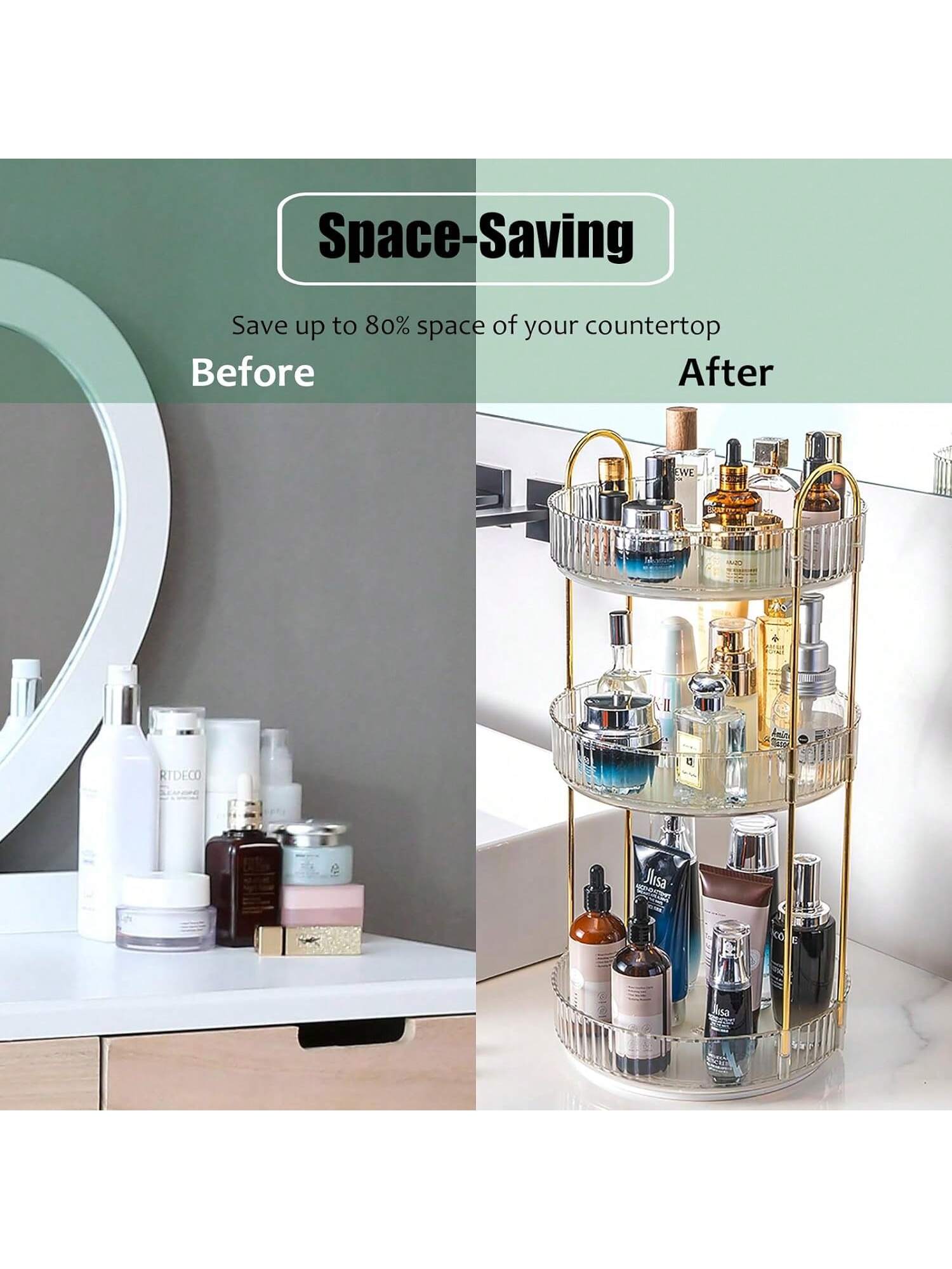 AXOSY-360 Rotating Makeup Organizer Countertop 3 Tier Bathroom Organizer Spinning Perfume Organizers, Skincare Organizers Makeup Carousel Cosmetic Brush Storage For Vanity, Countertop