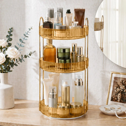 AXOSY-360 Rotating Makeup Organizer Countertop 3 Tier Bathroom Organizer Spinning Perfume Organizers, Skincare Organizers Makeup Carousel Cosmetic Brush Storage For Vanity, Countertop