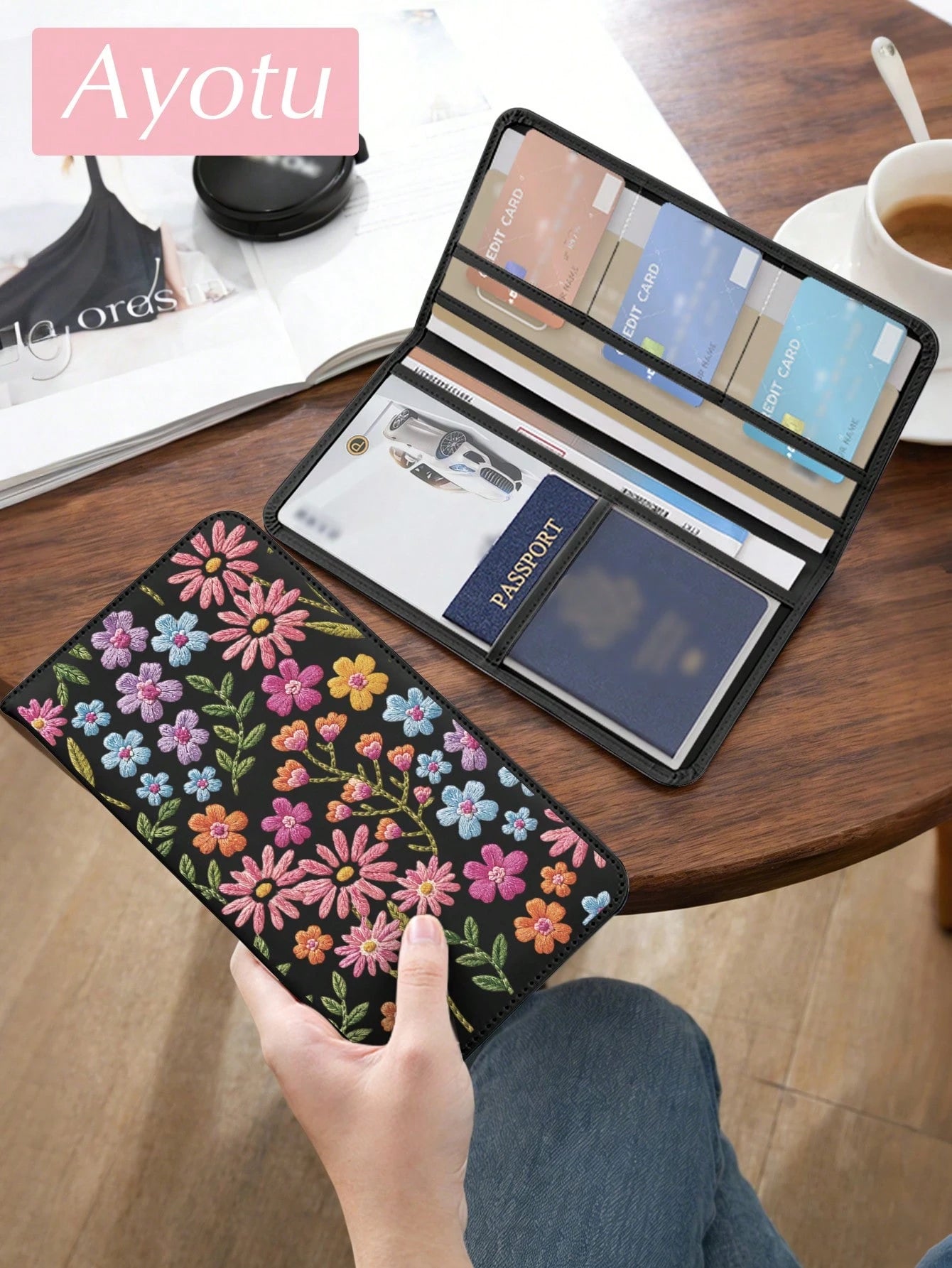 Ayotu 2D Embroidered Plant Pattern Car Registration & Insurance Holder- Vehicle Glove Box Organizer, Car And Truck Accessory Box, Suitable For Storing Important Documents, Driver's License, Passport