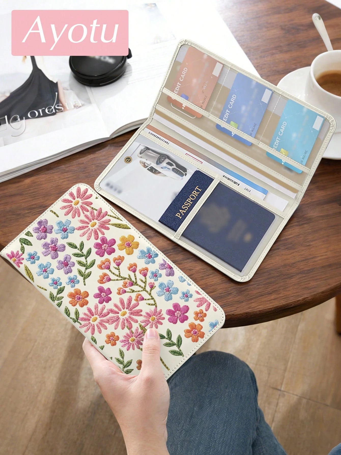 Ayotu 2D Embroidered Plant Pattern Car Registration & Insurance Holder- Vehicle Glove Box Organizer, Car And Truck Accessory Box, Suitable For Storing Important Documents, Driver's License, Passport