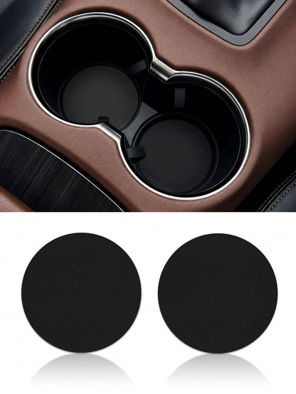 Ayotu 2pcs Universal Car Cup Holder Mats, Quick-Drying Non-Slip Car Cup Coasters, Cute Cartoon Design, Suitable For Car Interior, 2.8 Inch Size, Washable, Women's Car Decor Accessories