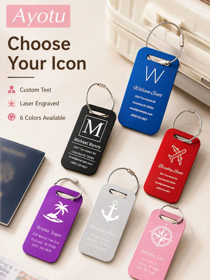 Ayotu Personalized Luggage Tags, Customized Metal Name Tags, Identification Tags, Suitable For Backpacks, Travel Bags, Suitcases, Customized Card Holders/Business Travel Document Organizers, Essential