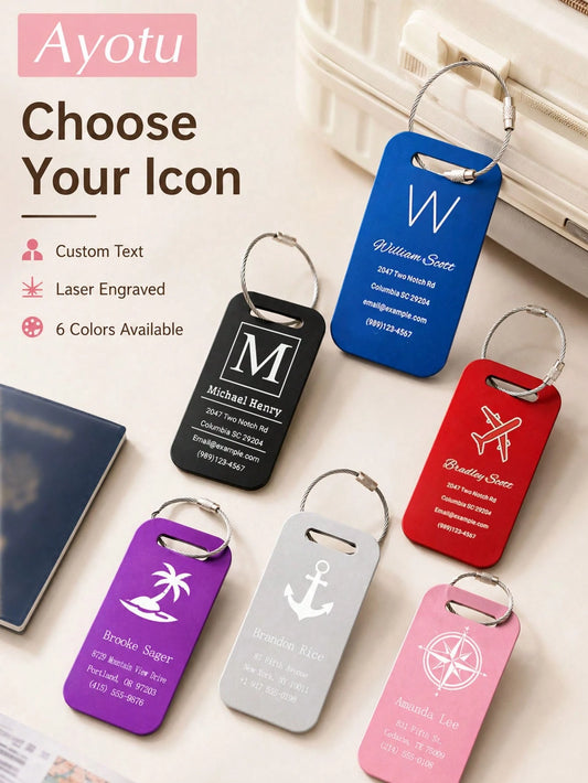 Ayotu Personalized Luggage Tags, Customized Metal Name Tags, Identification Tags, Suitable For Backpacks, Travel Bags, Suitcases, Customized Card Holders/Business Travel Document Organizers, Essential
