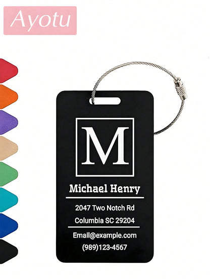 Ayotu Personalized Luggage Tags, Customized Metal Name Tags, Identification Tags, Suitable For Backpacks, Travel Bags, Suitcases, Customized Card Holders/Business Travel Document Organizers, Essential