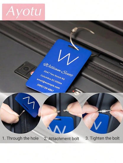 Ayotu Personalized Luggage Tags, Customized Metal Name Tags, Identification Tags, Suitable For Backpacks, Travel Bags, Suitcases, Customized Card Holders/Business Travel Document Organizers, Essential